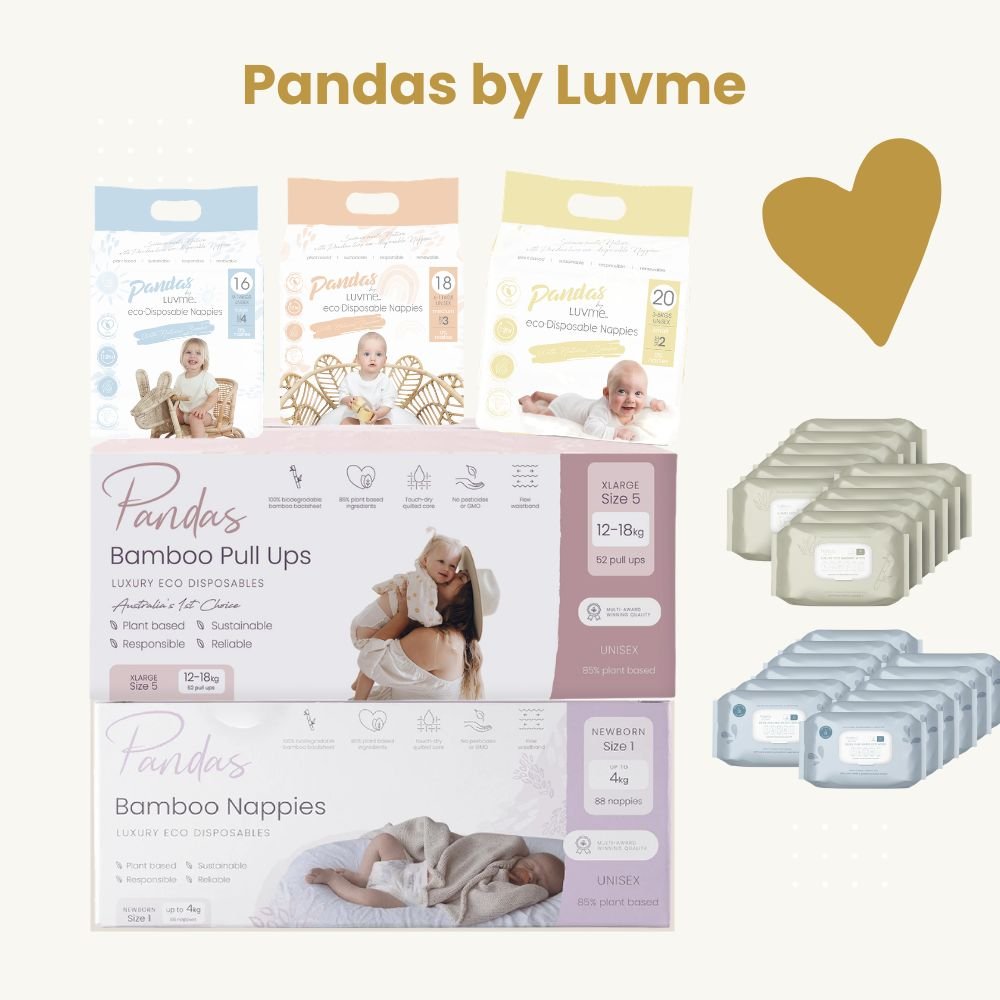Pandas by Luvme Nappies and Haleco Baby Wipes
