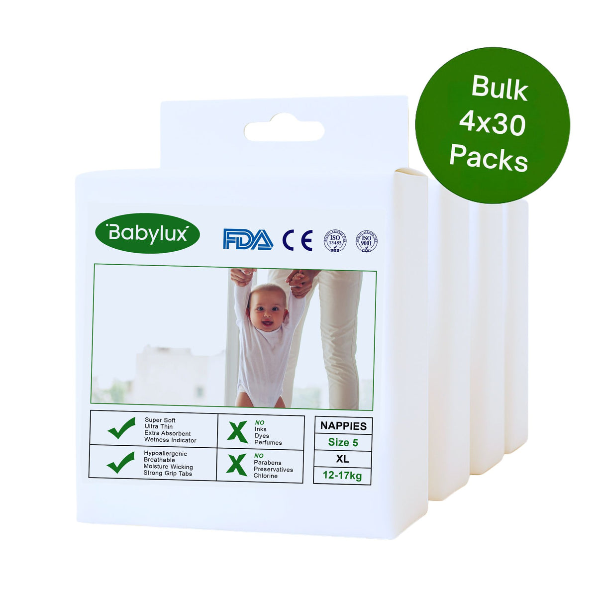 Babylux Nappies Size 5 (12–17kg) – soft, absorbent eco nappies for toddlers available online at The Nappy Shop