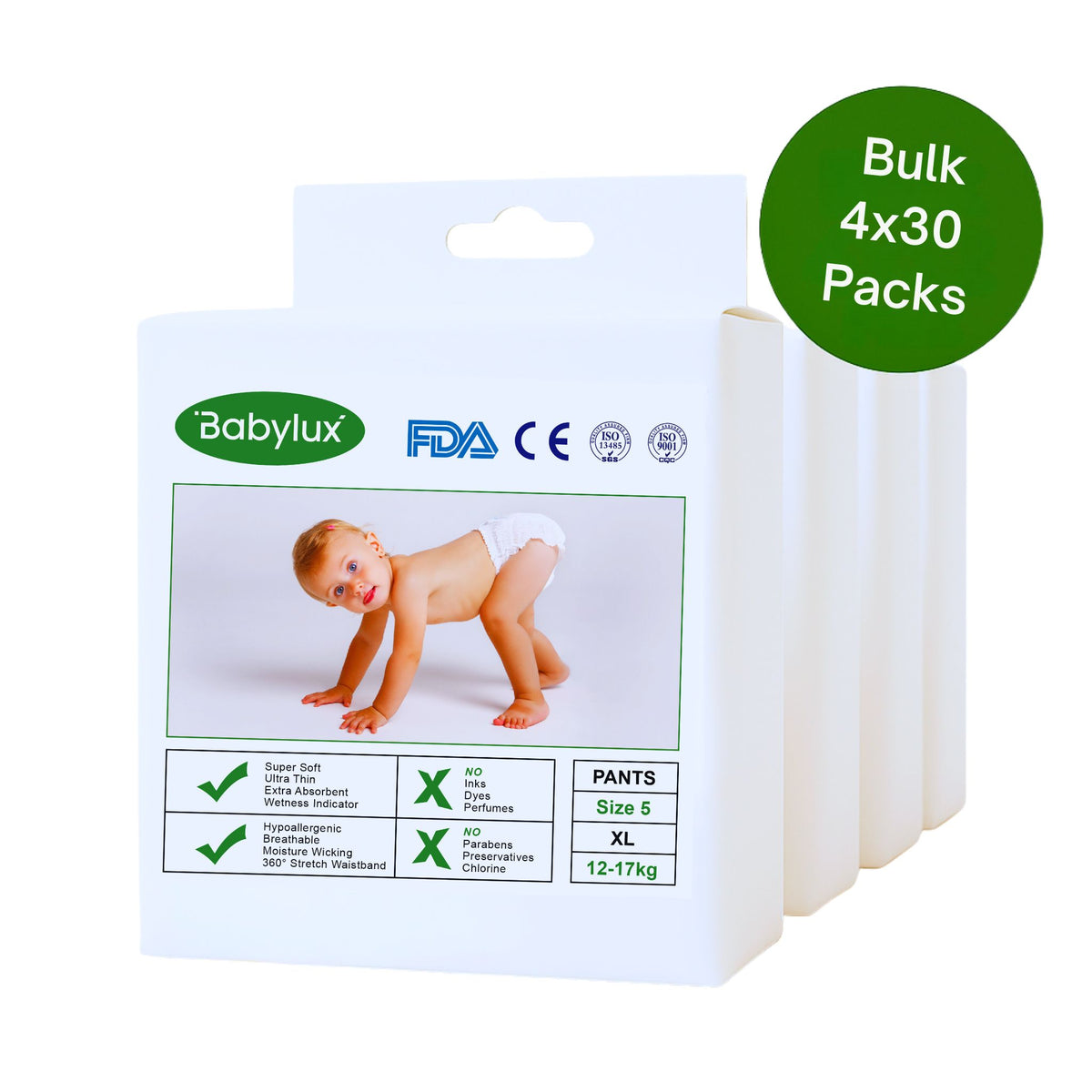 Babylux Nappy Pants Size 5 (12–17kg) – eco pull-up nappies for toddlers offering soft, leak-proof comfort available online at The Nappy Shop