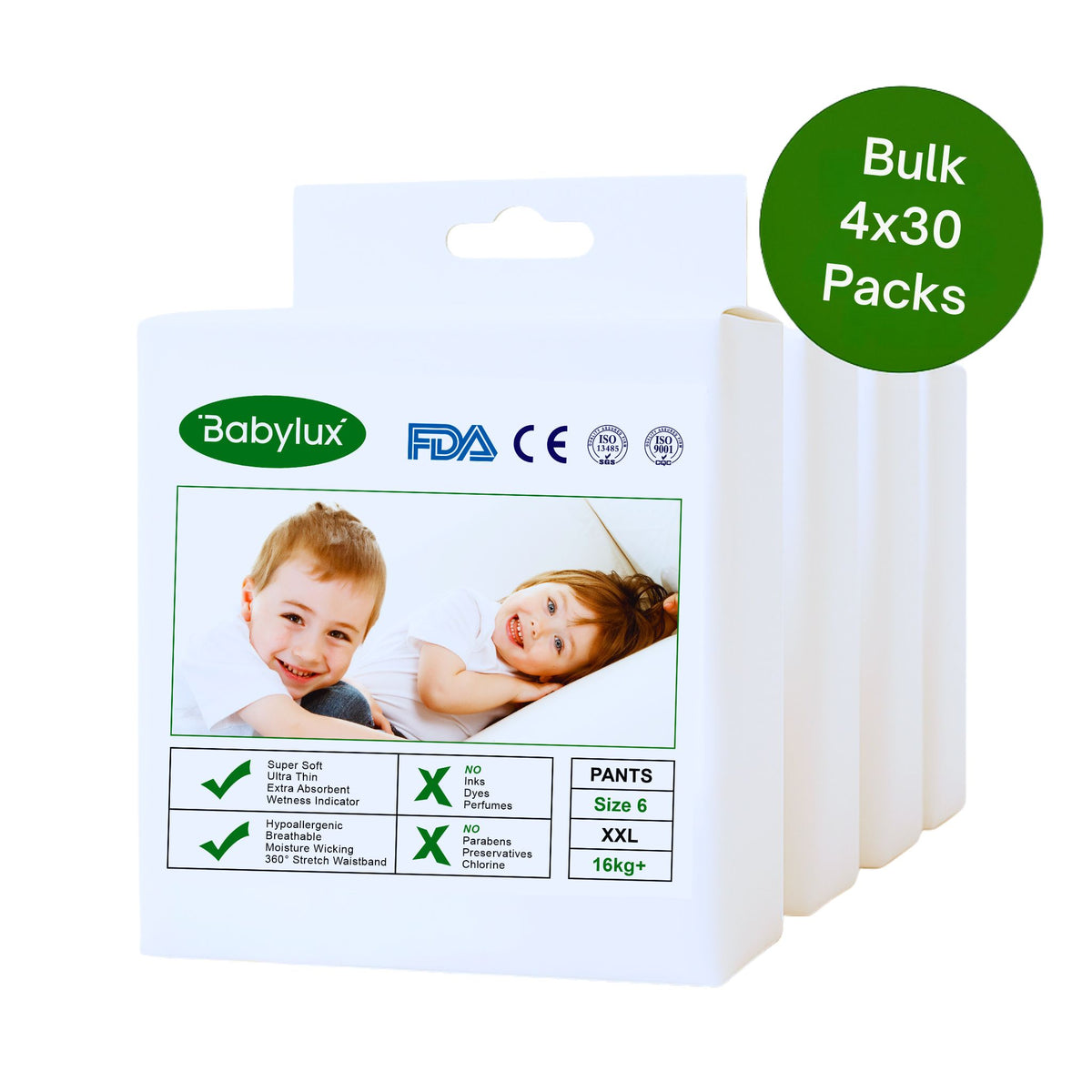 Babylux Nappy Pants Size 6 (13–18 kg) – soft, eco pull-up nappies for toddlers with leak-proof comfort available online at The Nappy Shop