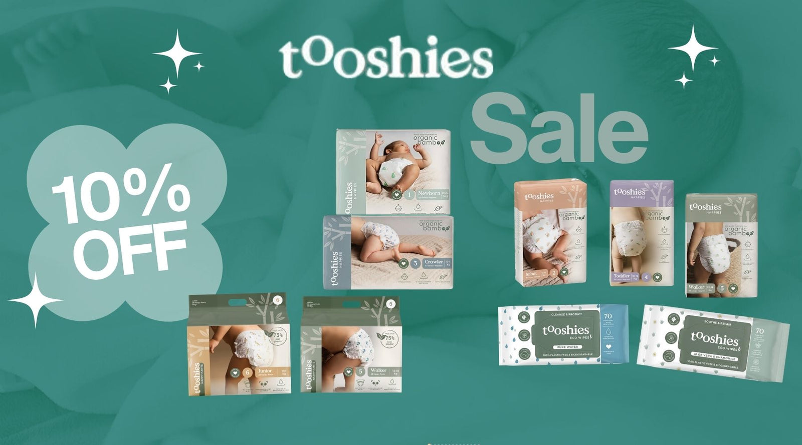 10% Off Tooshies ECO Nappies, Nappy Pants and Baby Wipes!