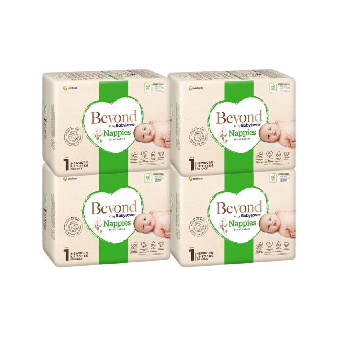 Babylove Beyond Nappies Size 1 - Bulk 4x56 - The Nappy Shop