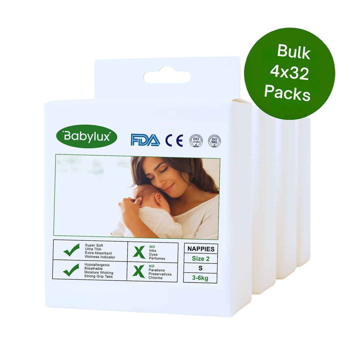 Babylux Nappies Newborn Size 2 - Bulk 4x32 - The Nappy Shop