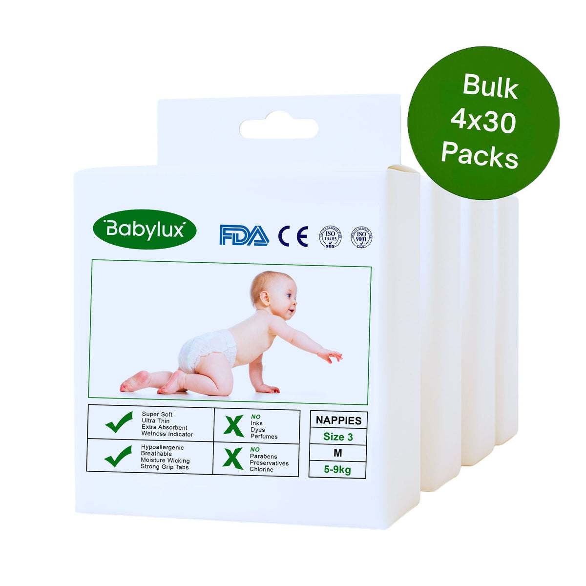 Babylux Nappies Size 3 - Bulk 4x30 - The Nappy Shop
