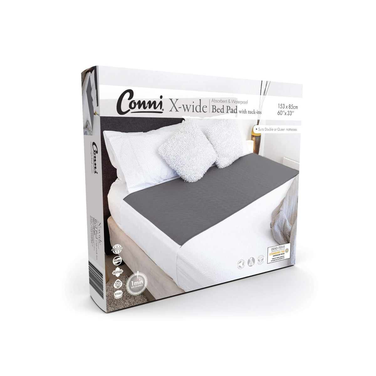 Conni X - Wide Bed Pad with Tuck - Ins - Charcoal - The Nappy Shop