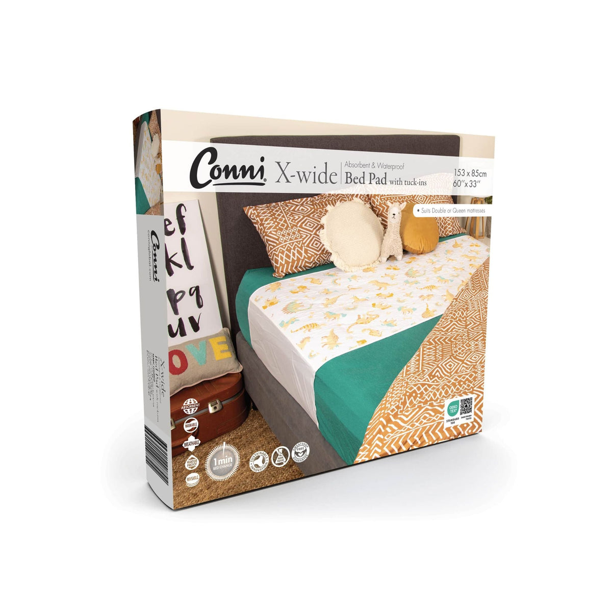 Conni X - Wide Bed Pad with Tuck - Ins - Unicorn &amp; Dinosaur - The Nappy Shop