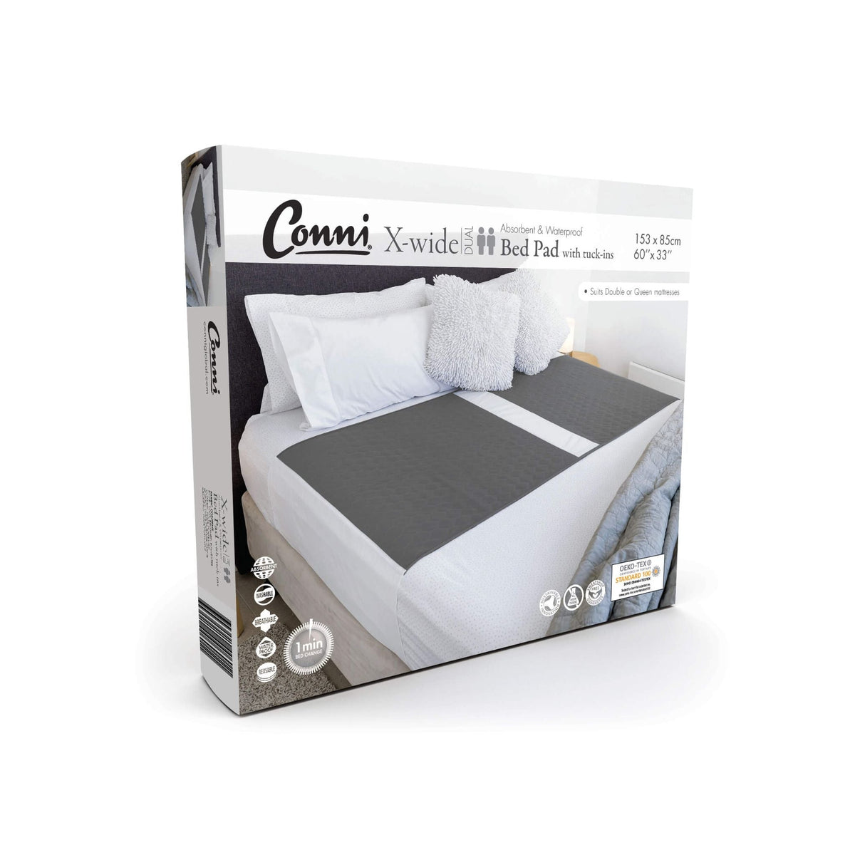 Conni X - Wide Dual Bed Pad with Tuck - Ins - Charcoal - The Nappy Shop