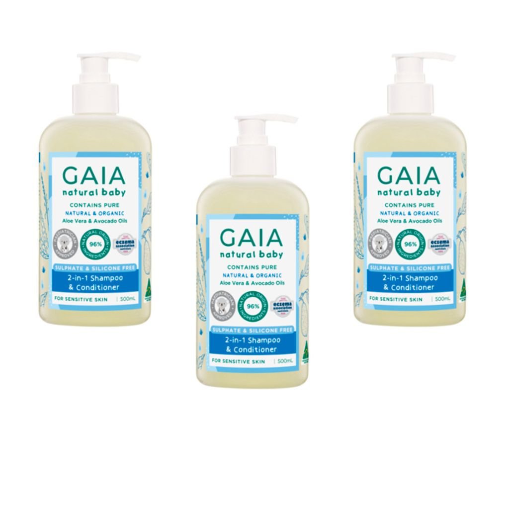 Gaia Natural Baby 2 in 1 Shampoo &amp; Conditioner - Bulk 3x 500ml - The Nappy Shop