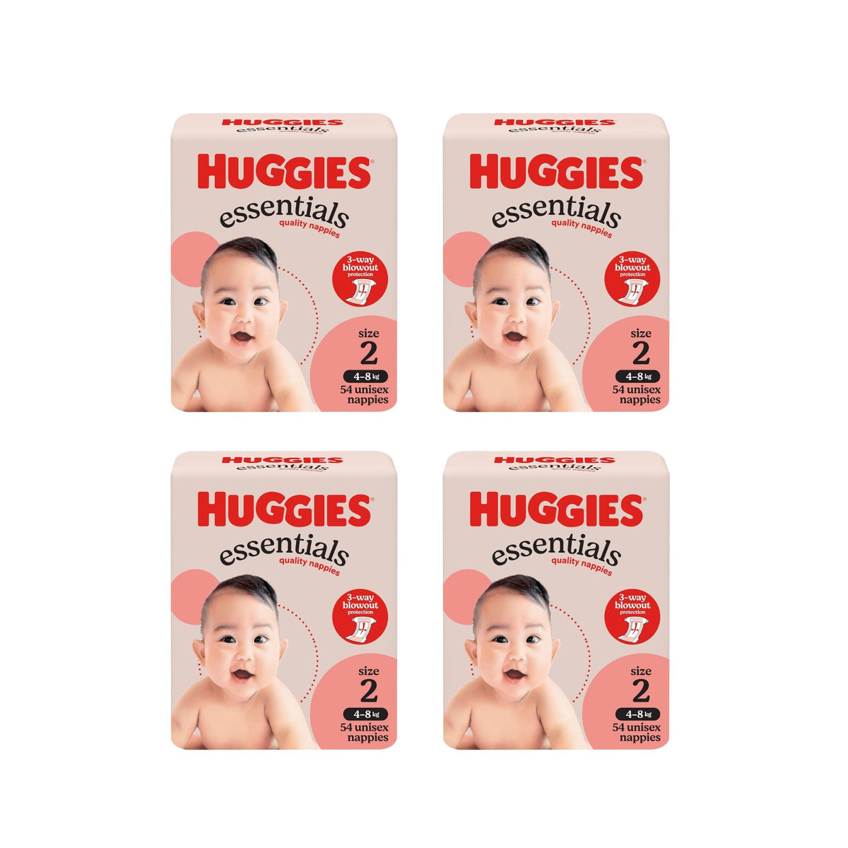 Huggies Essentials Nappies Size 2 - Bulk 4x54 - The Nappy Shop