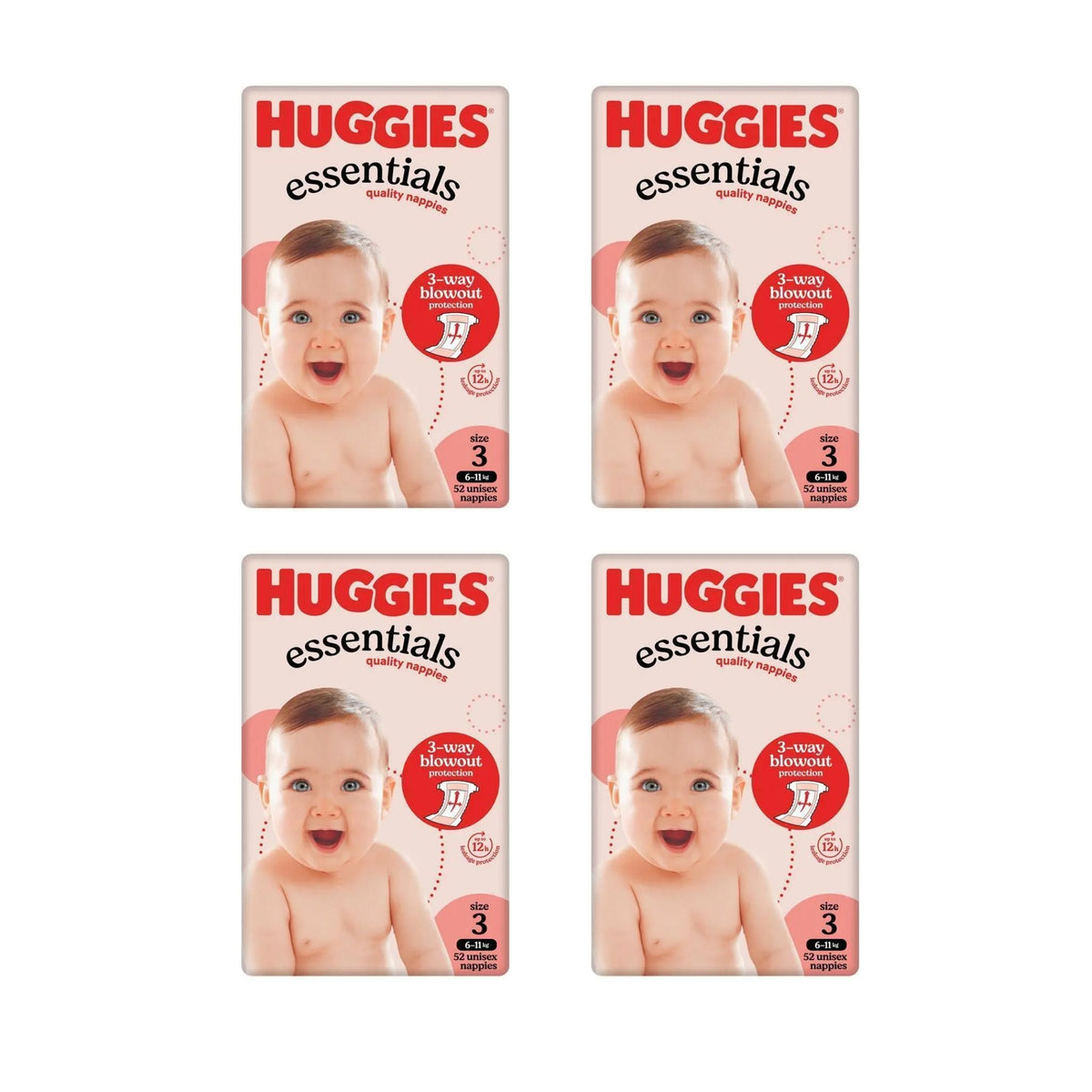 Huggies Essentials Nappies Size 3 - Bulk 4x52 - The Nappy Shop