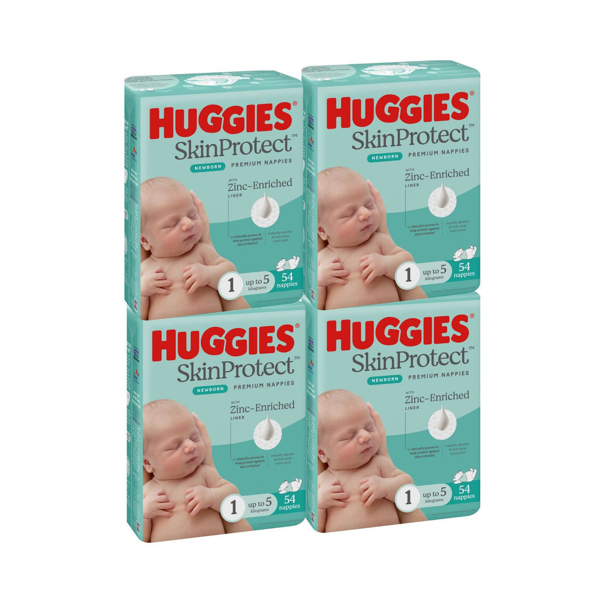 Huggies Skin Protect Nappies Size 1 Newborn - Bulk 4x54 - The Nappy Shop