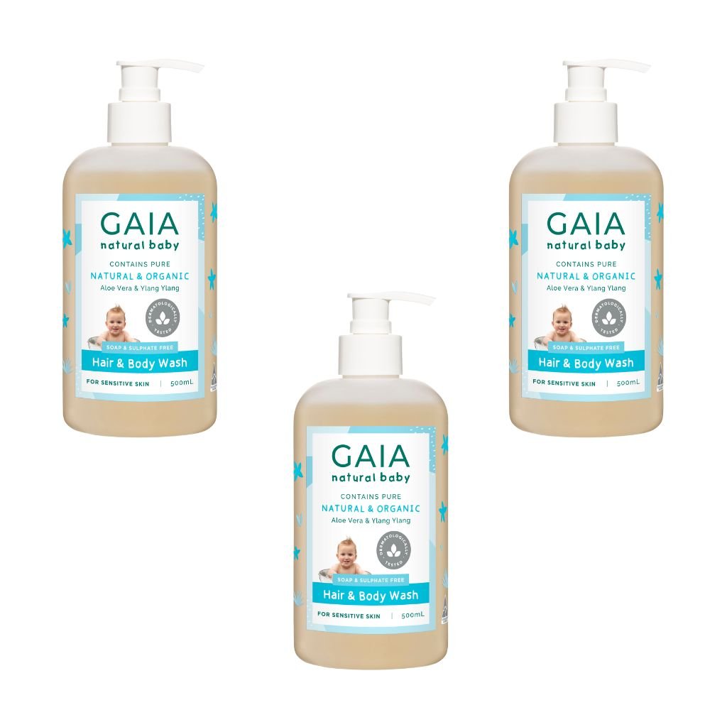 Gaia Natural Baby Hair and Body Wash Pump - Bulk 3x500ml - The Nappy Shop