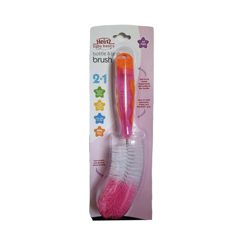 Heinz Baby Basics Bottle and Teat Brush - Pink - The Nappy Shop