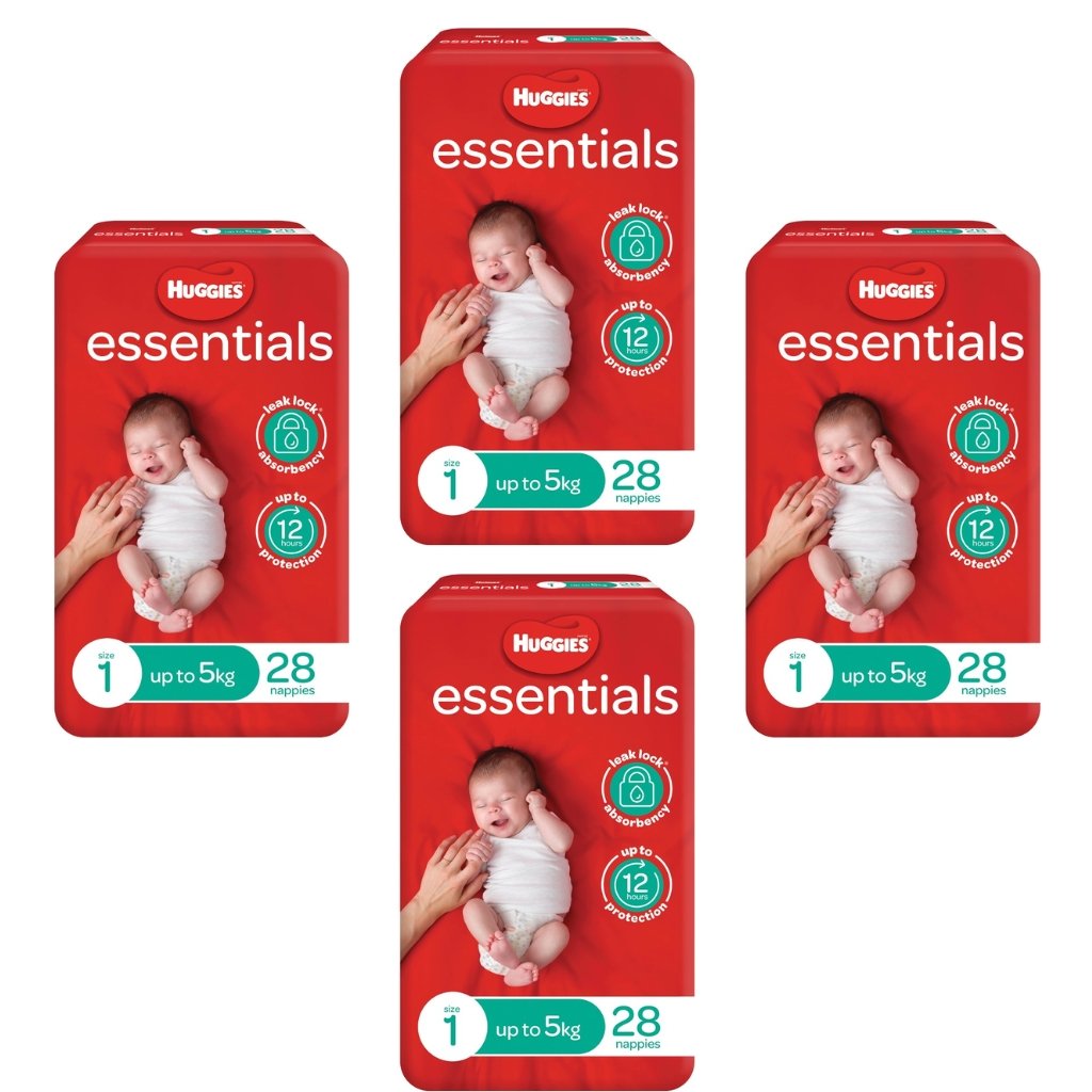 Huggies Essentials Nappies Newborn Size 1 - Bulk 4x28 - The Nappy Shop