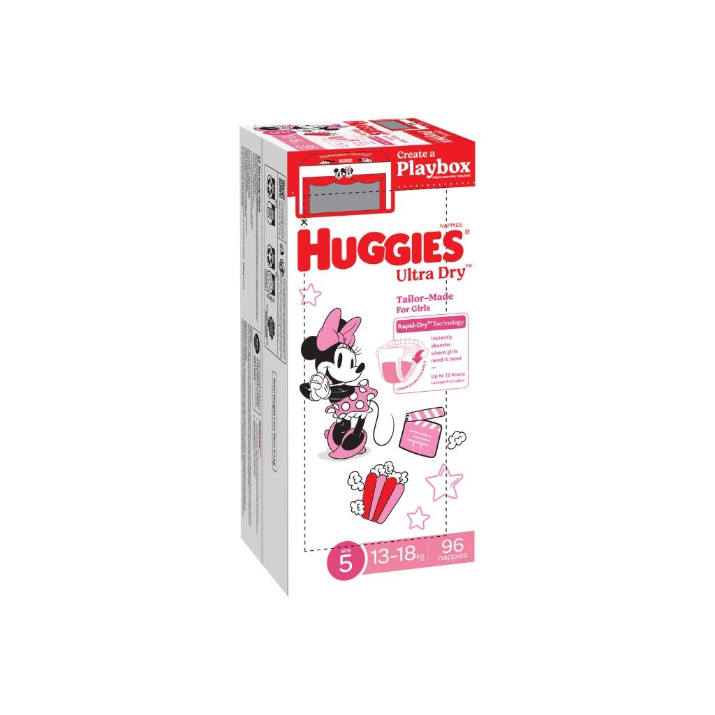 Huggies Ultra Dry Nappies Size 5 Walker Girl - 96 Pack - The Nappy Shop