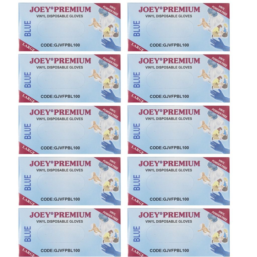Joey Premium Gloves Powder Free Vinyl Blue Large - Bulk 10x100 - The Nappy Shop