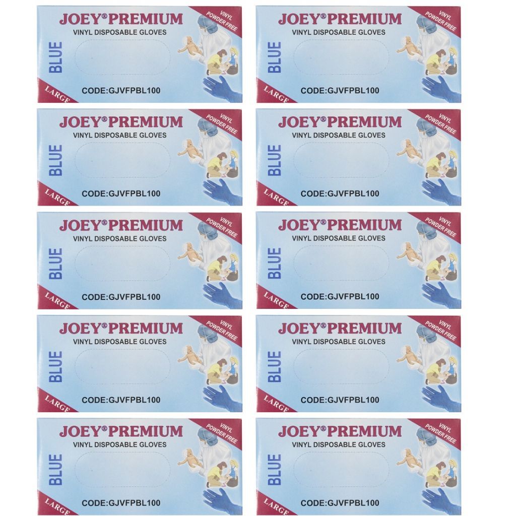 Joey Premium Gloves Powder Free Vinyl Blue Large - Bulk 10x100 - The Nappy Shop