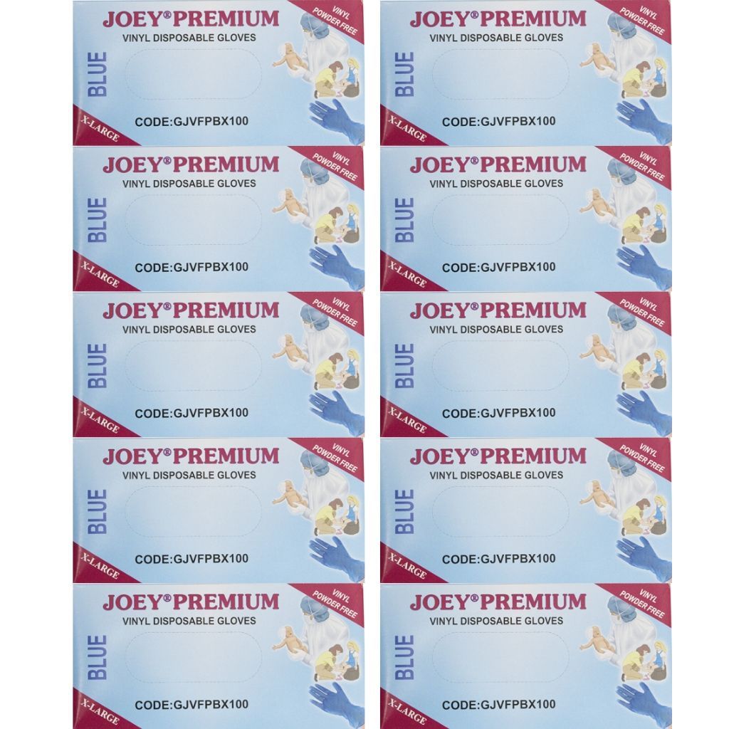 Joey Premium Gloves Powder Free Vinyl Blue XL Bulk 10x100 - The Nappy Shop