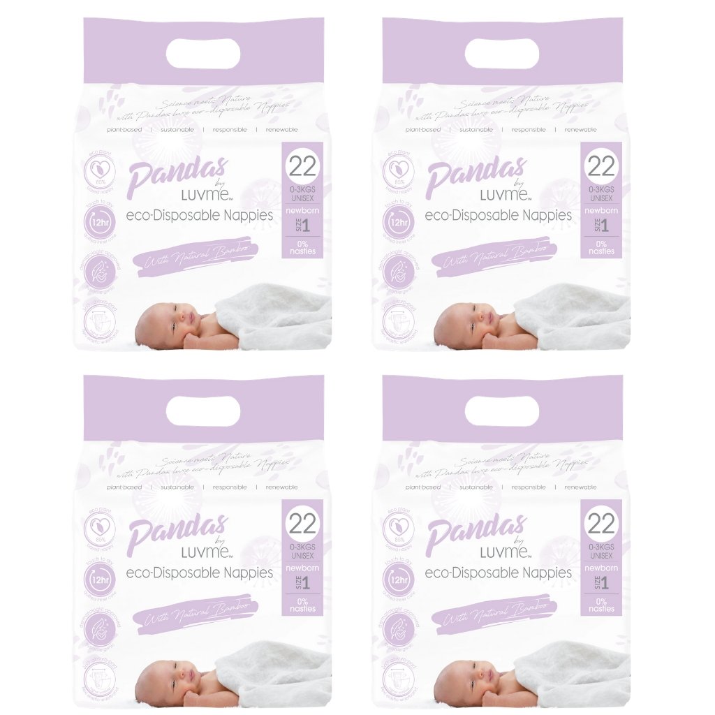 Pandas by Luvme Eco Nappies Newborn Size 1 - Bulk 4x22 - The Nappy Shop