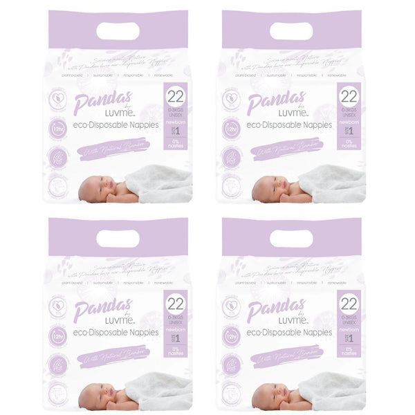 Pandas by Luvme Eco Nappies Newborn Size 1 Bulk 4x22 The Nappy Shop