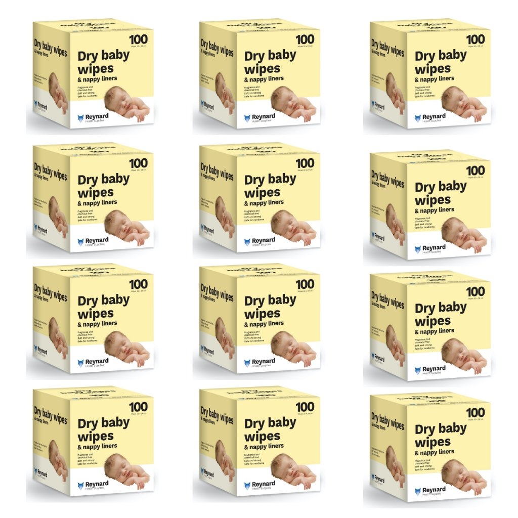 Reynard Dry Baby Wipes &amp; Nappy Liners - Bulk 12 x 100 - The Nappy Shop
