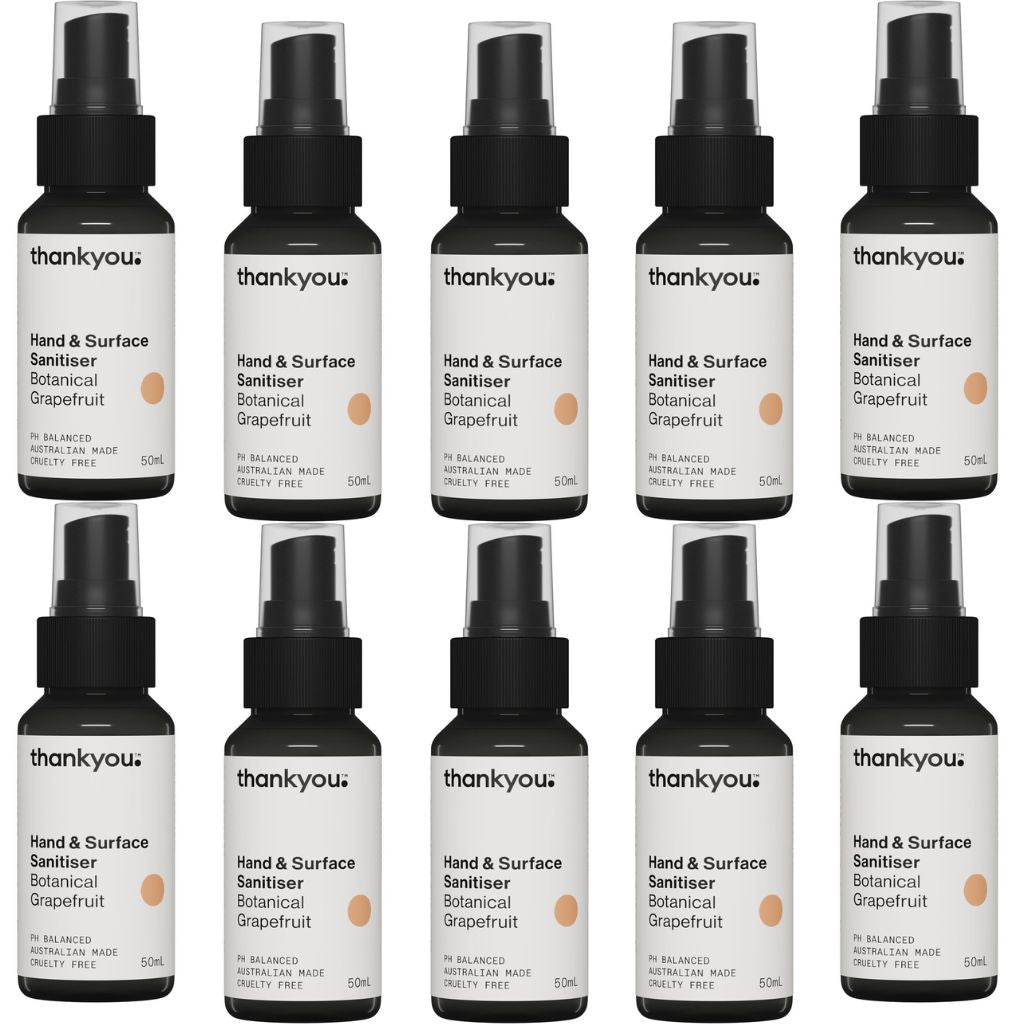 Thankyou Hand &amp; Surface Sanitiser Grapefruit - Bulk 10x50ml - The Nappy Shop