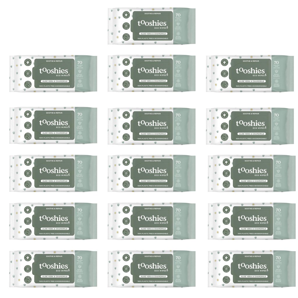 Tooshies ECO Baby Wipes Aloe Vera &amp; Chamomile - Bulk 16x70 - The Nappy Shop