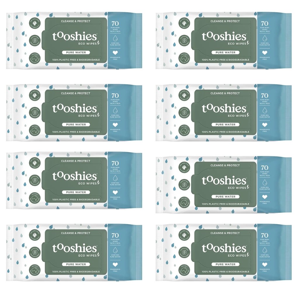 Tooshies ECO Pure Water Baby Wipes - 8x70 Pack - The Nappy Shop